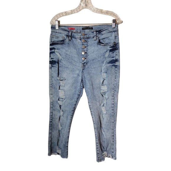 Hot Kiss Jeans Juniors 15 High Rise Crop Distressed Button Fly - Picture 1 of 14